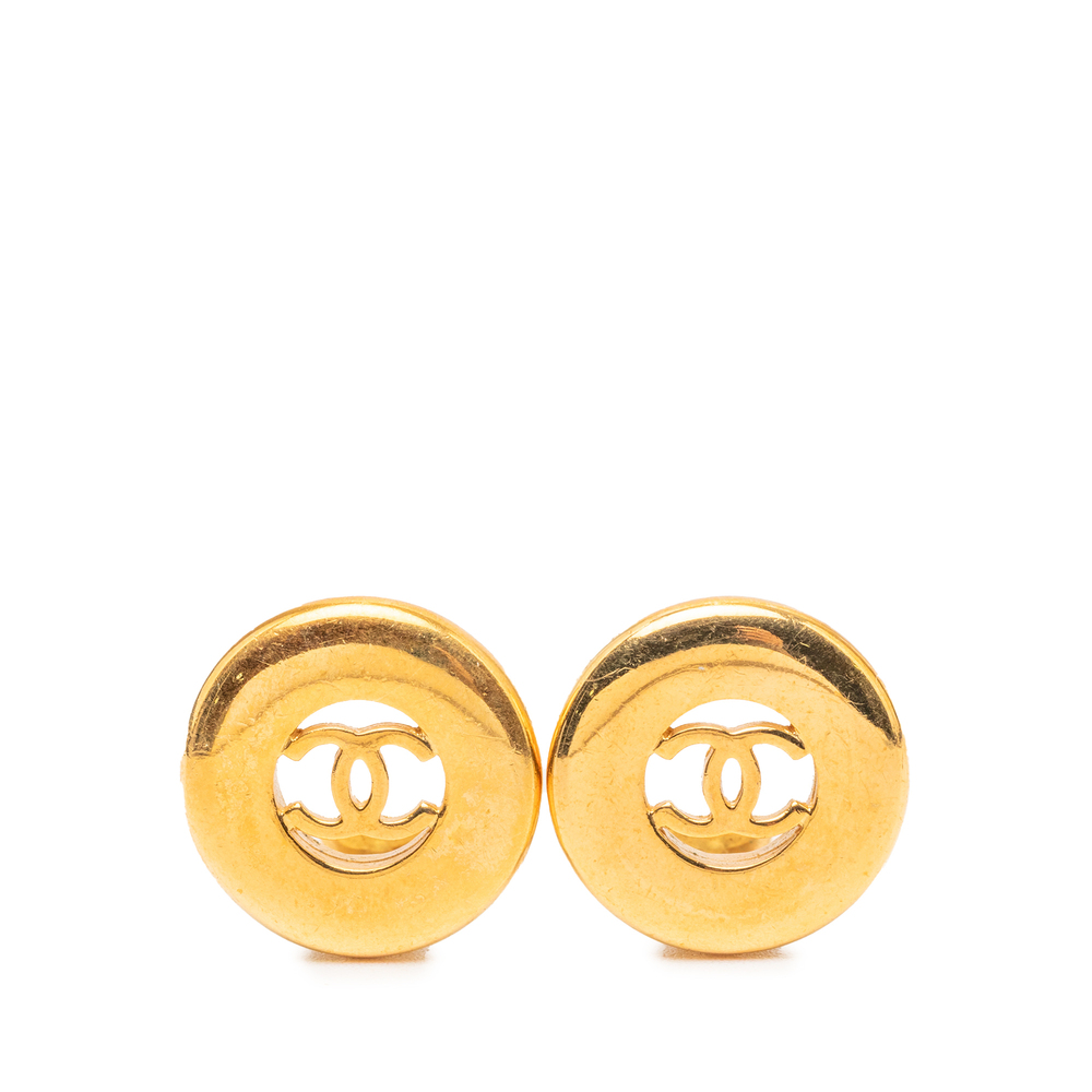 Pre-Loved Chanel CC Gold Plated Round Clip On Earrings - Picture 1 of 3